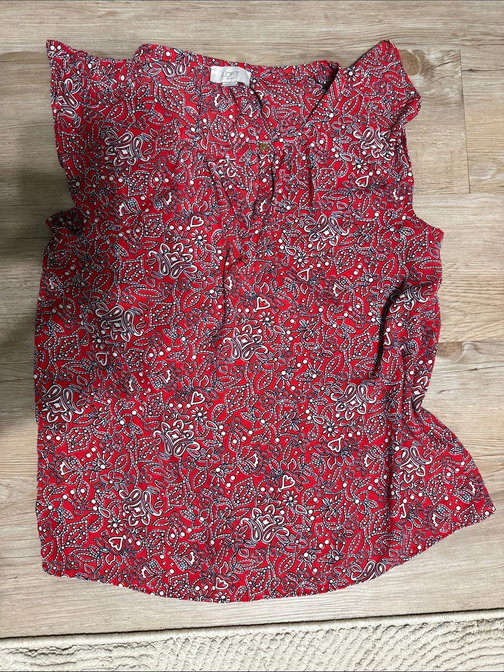LOFT Red Paisley Print Ruffle Sleeve Camisole